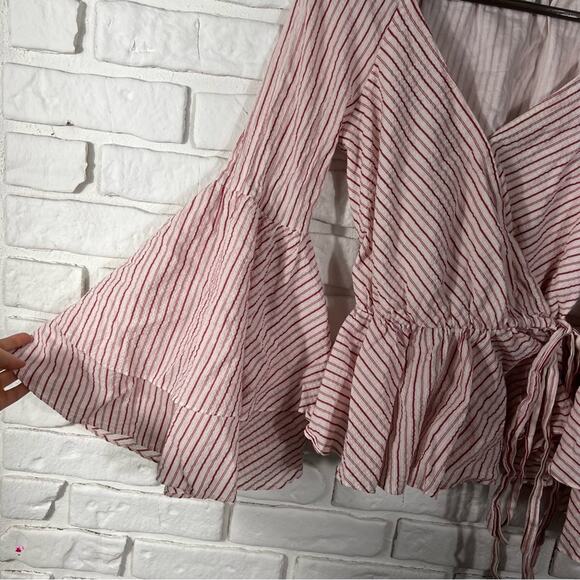 Rebecca Minkoff Melly Striped Bell Sleeve Wrap Top Size Small - Picture 4 of 11